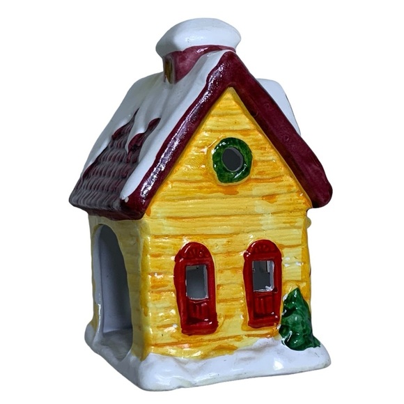 JSNY Vintage Holiday Schoolhouse Candle Holder Hand Painted Porcelain Ceramic - Picture 8 of 16